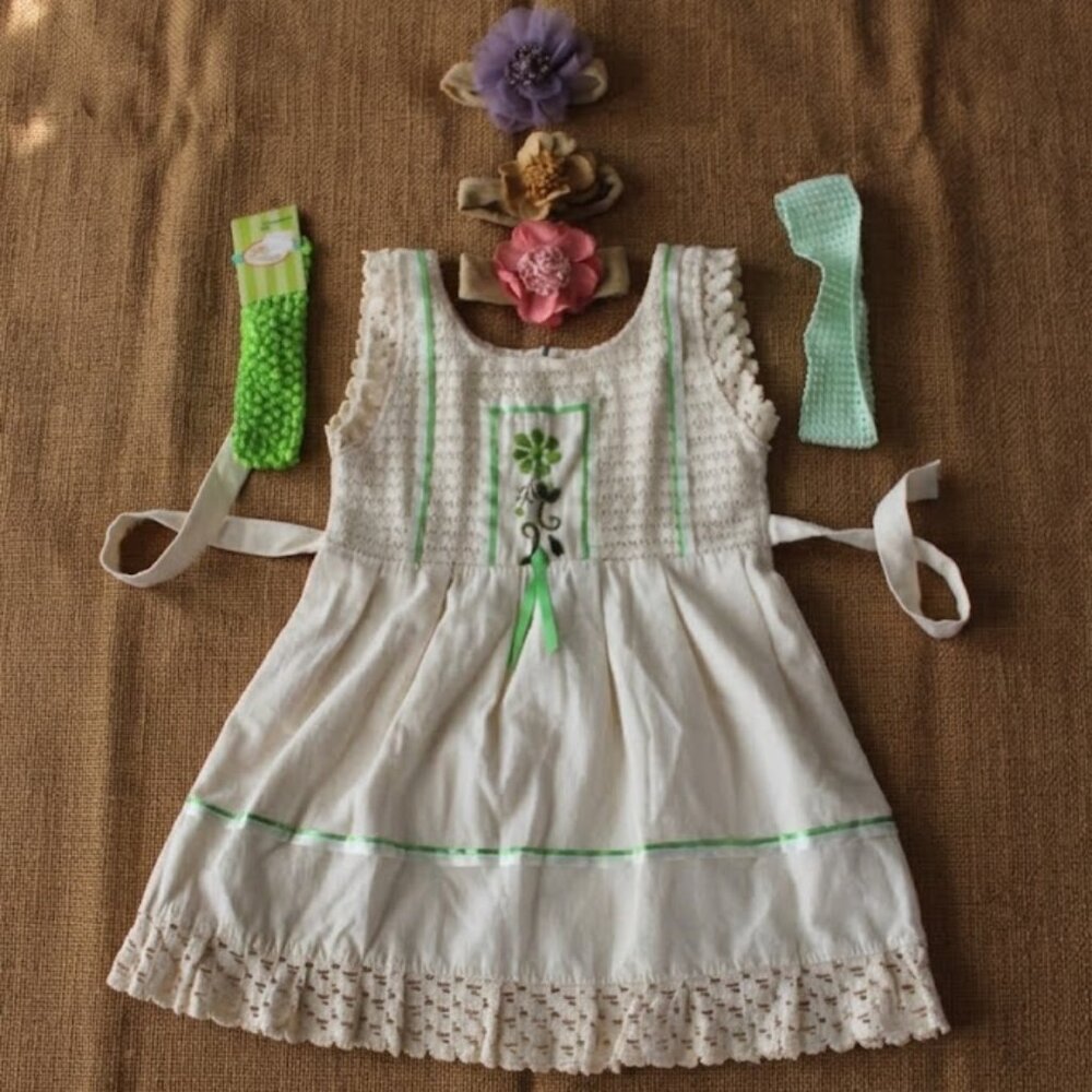 2T Summer Cotton Dress with Hair accessories